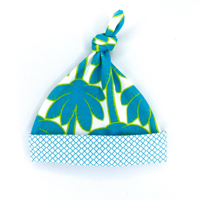 Turquoise Palm Trees Organic Cotton Knit Swaddle Blanket & Hat Set