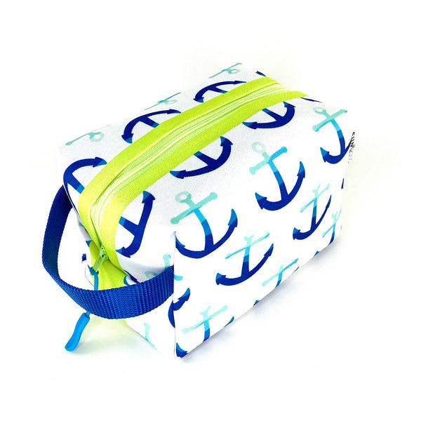 navy blue anchors recycled canvas travel accessory pouch