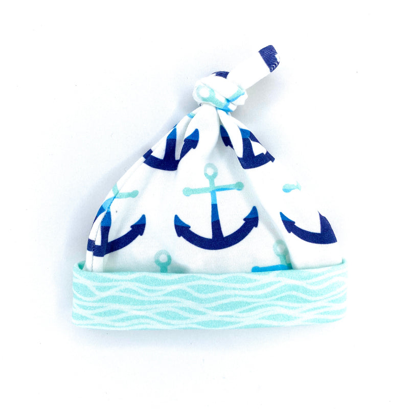 navy blue anchors organic cotton baby boy hat
