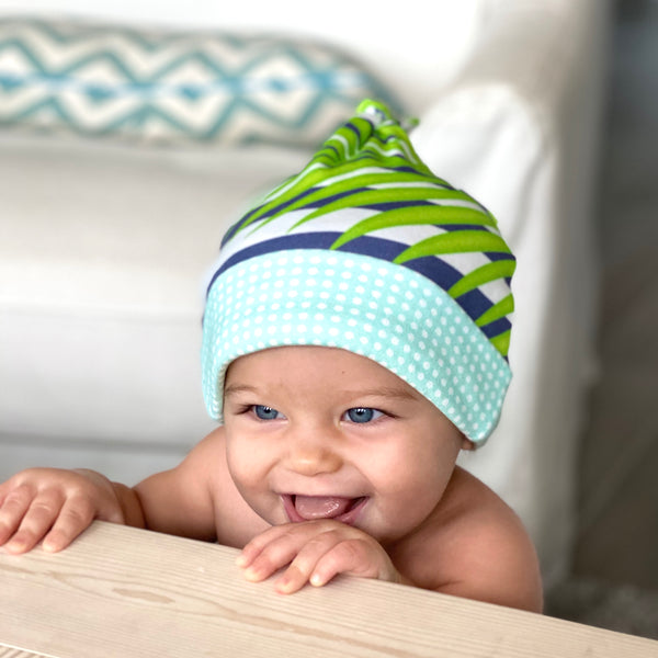 Palm Fronds & Stripes Organic Cotton Knit Baby Hat