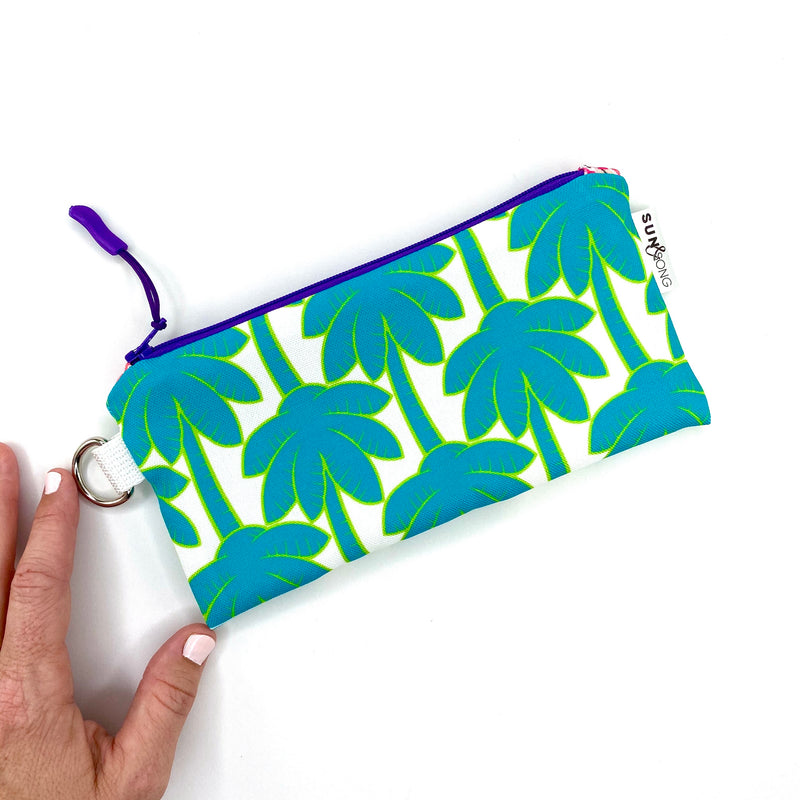 turquoise palm tree recycled canvas pencil pouch