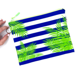 navy stripe and palm frond recycled canvas tropical wet bag