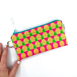 pink aloha pineapples wristlet pencil pouch