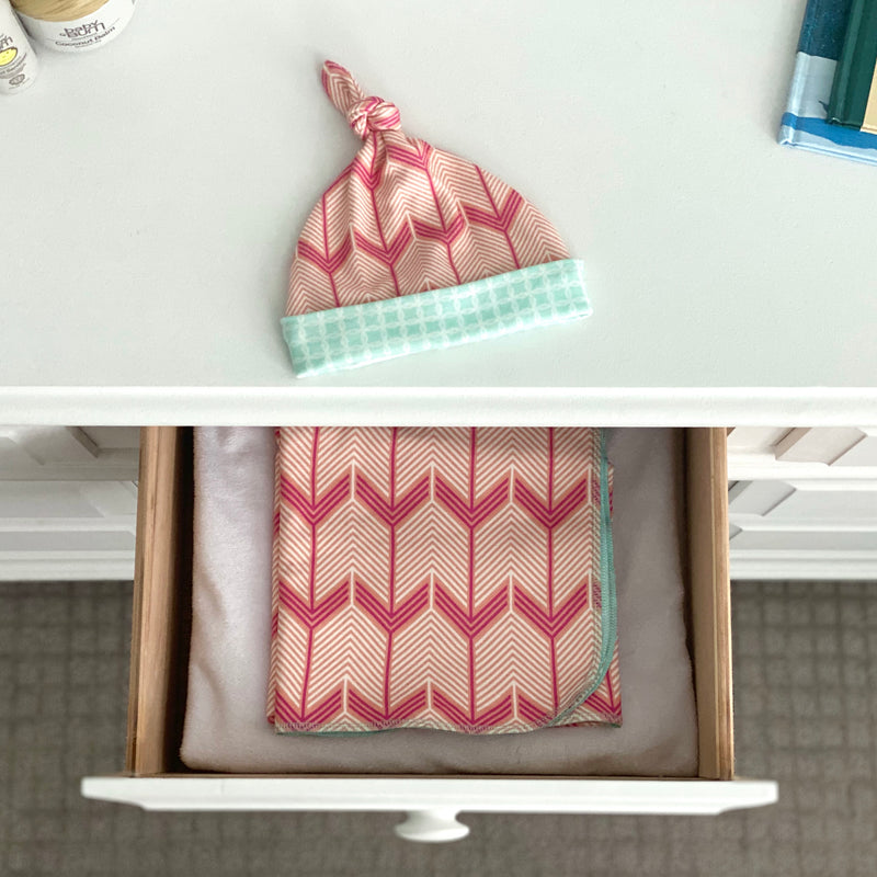 Pink Chevron Arrows Organic Cotton Knit Swaddle Blanket & Hat Set