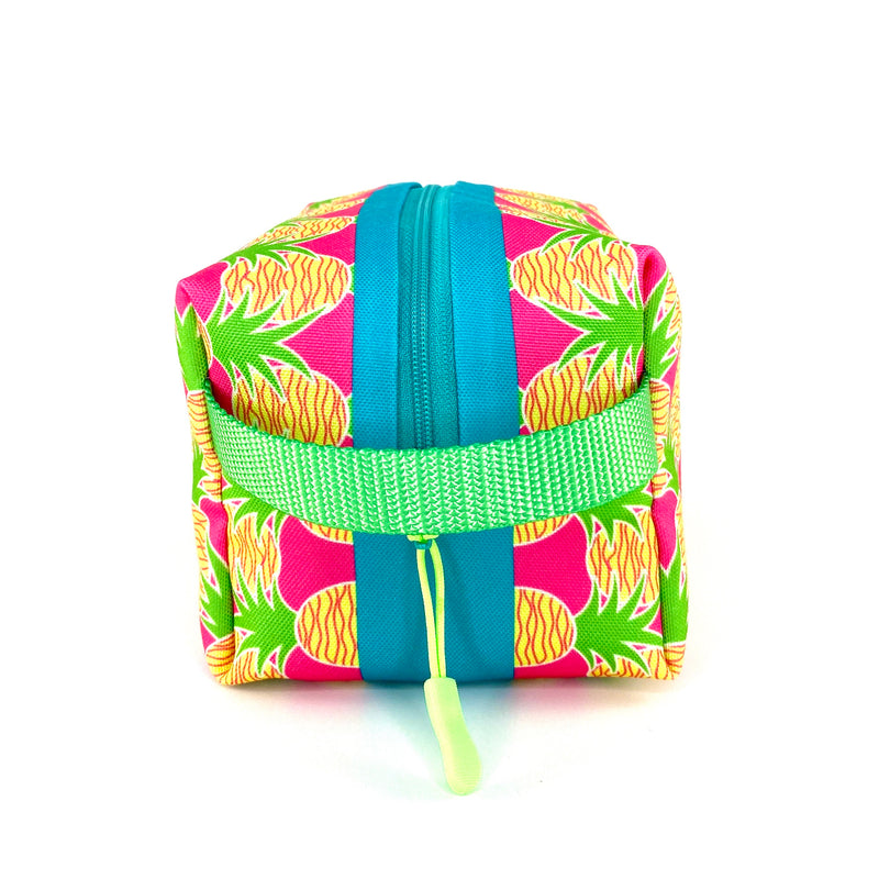Aloha Pineapples in Pink + Yellow, Water-Resistant Boxy Toiletry Bag