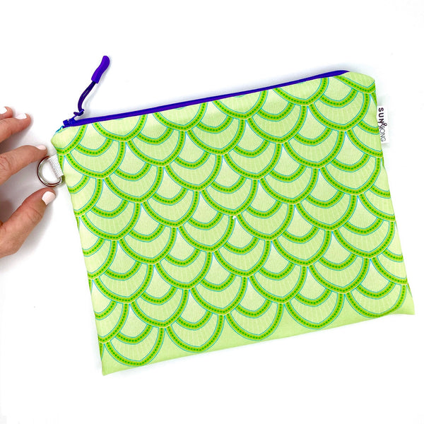 green fish scales waterproof zipper pouch