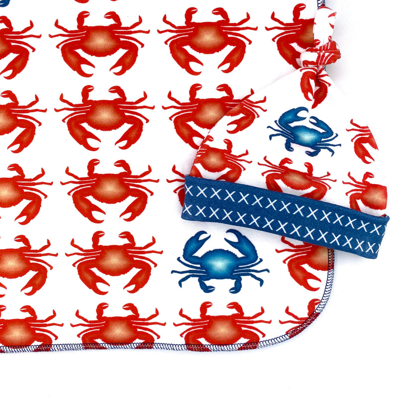 red crabs organic cotton swaddle blanket hat set