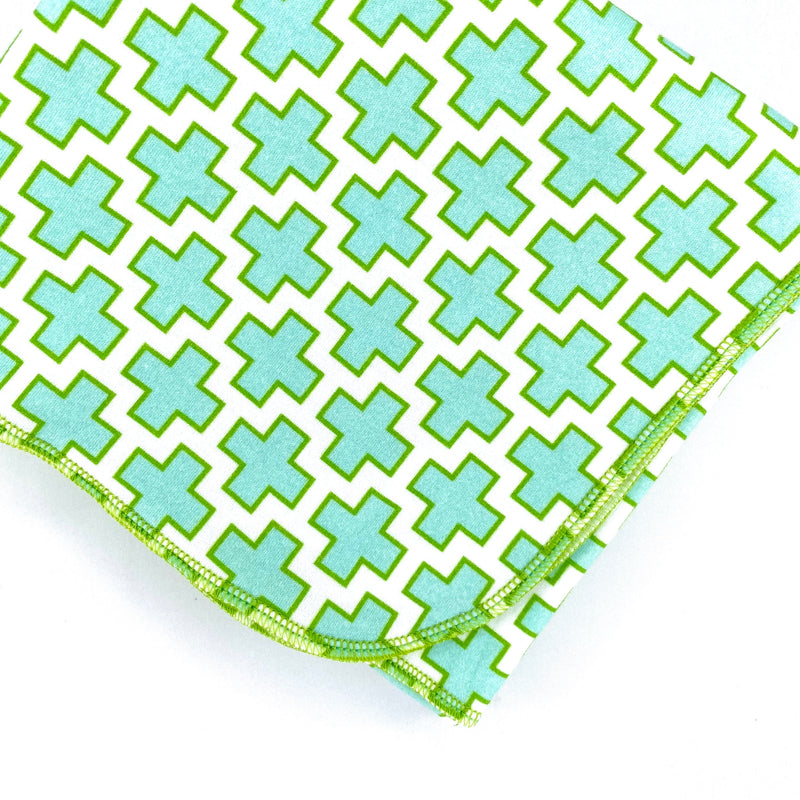 Aqua Swiss Cross Organic Cotton Knit Swaddle Blanket & Hat Set