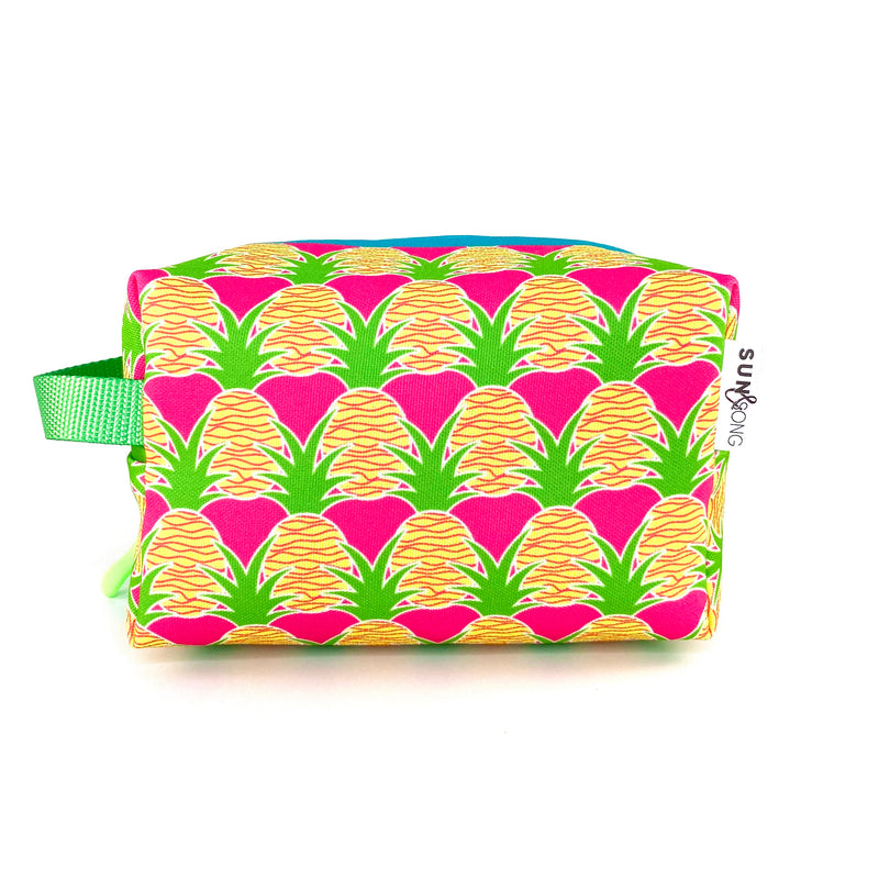 Aloha Pineapples in Pink + Yellow, Water-Resistant Boxy Toiletry Bag