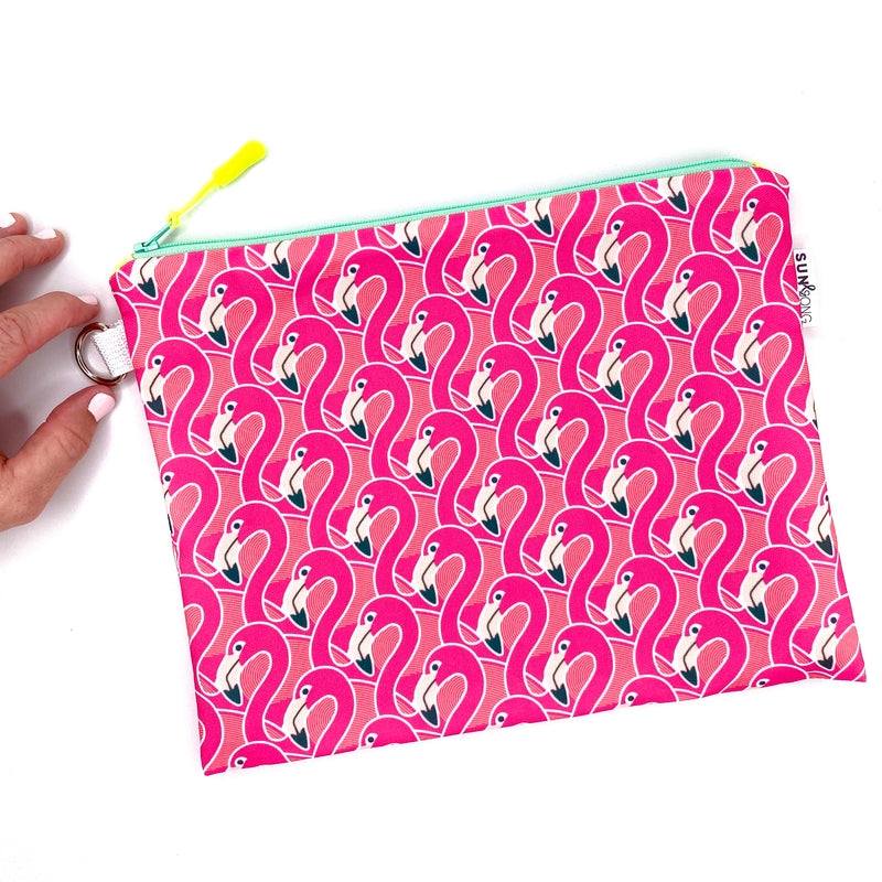 pink flamingo recycled canvas waterproof wet bag
