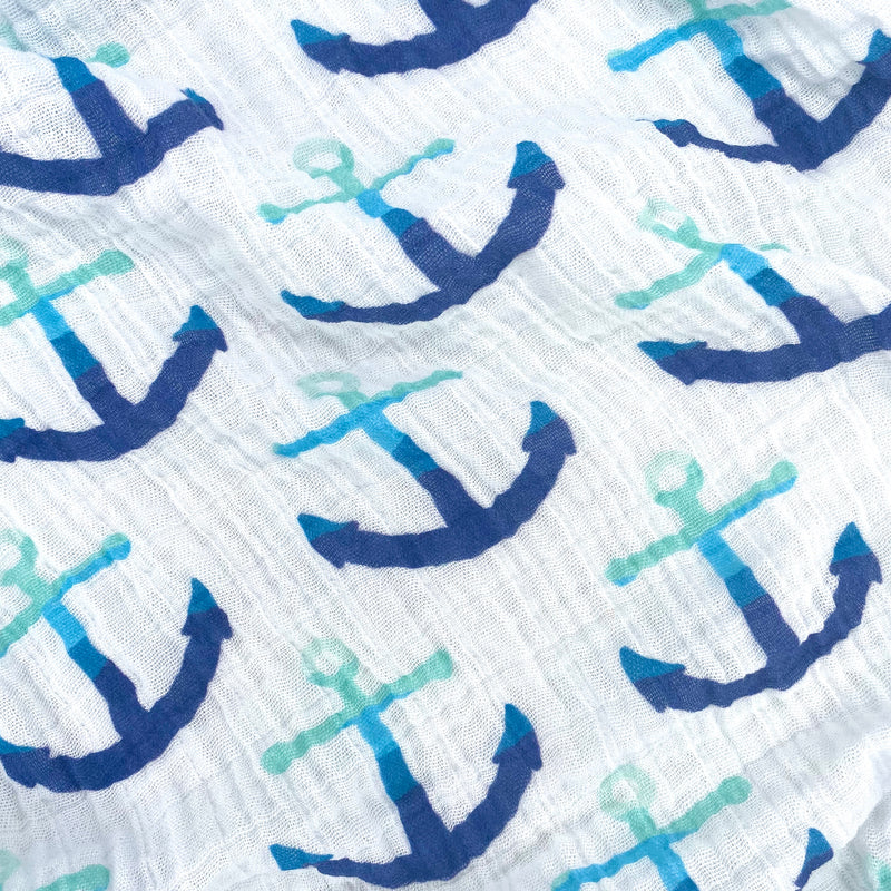 Blue Anchors Organic Cotton Muslin Baby Blanket