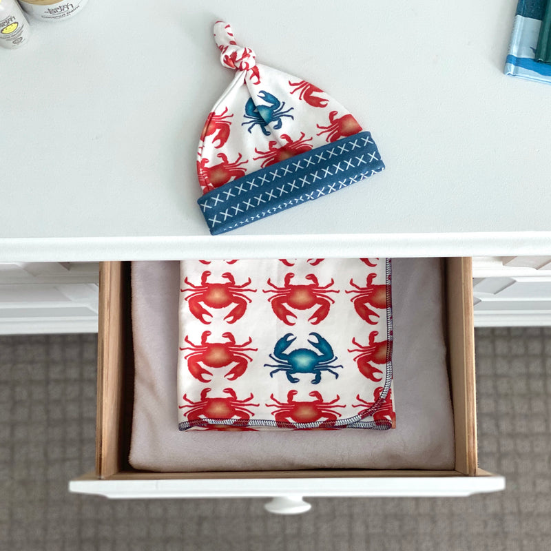 Red Crabs Organic Cotton Knit Swaddle Blanket & Hat Set