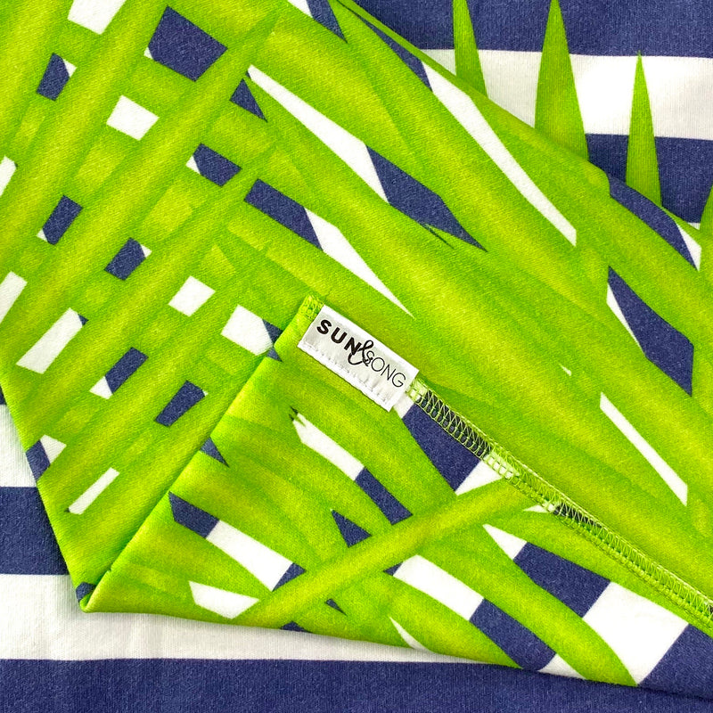 Palm Fronds + Stripes Organic Cotton Knit Swaddle Blanket & Hat Set